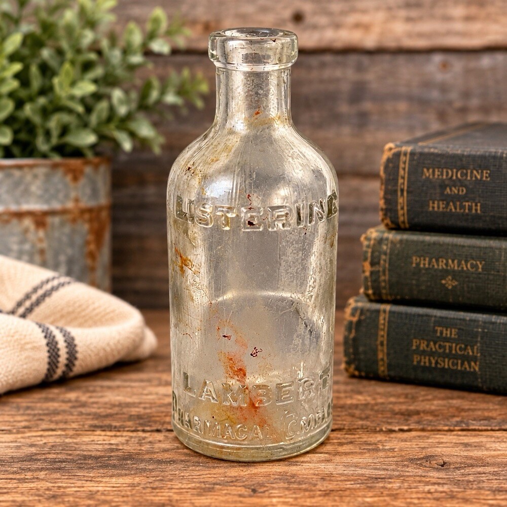 Antique Listerine Bottle Lambert Pharmacal Co Embossed Glass Cork Top 5.25”